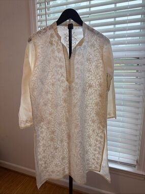 Woman’s Embroidered Cream Kurta Shirt - Elegant Ethnic Tunic